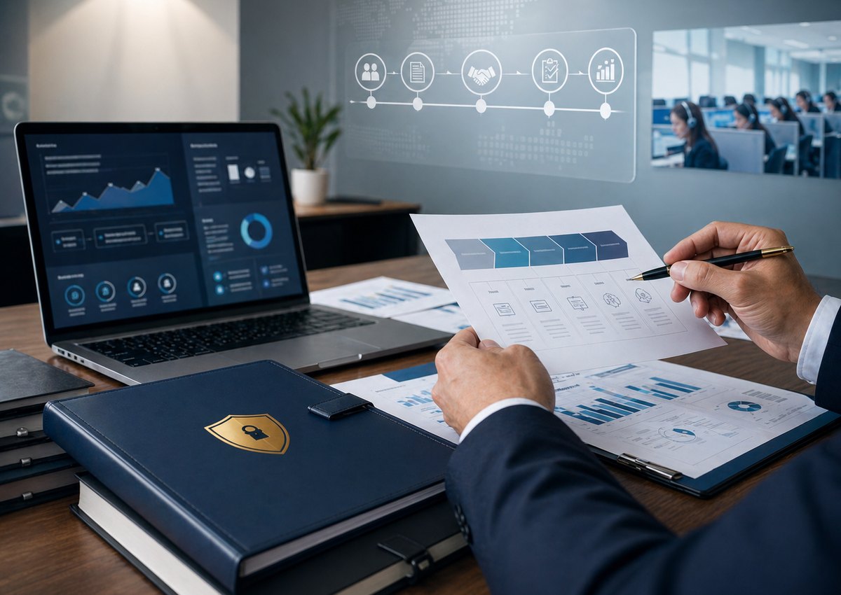 秘密保持と資料確認を表すBPO業界M&Aプロセスのイメージ