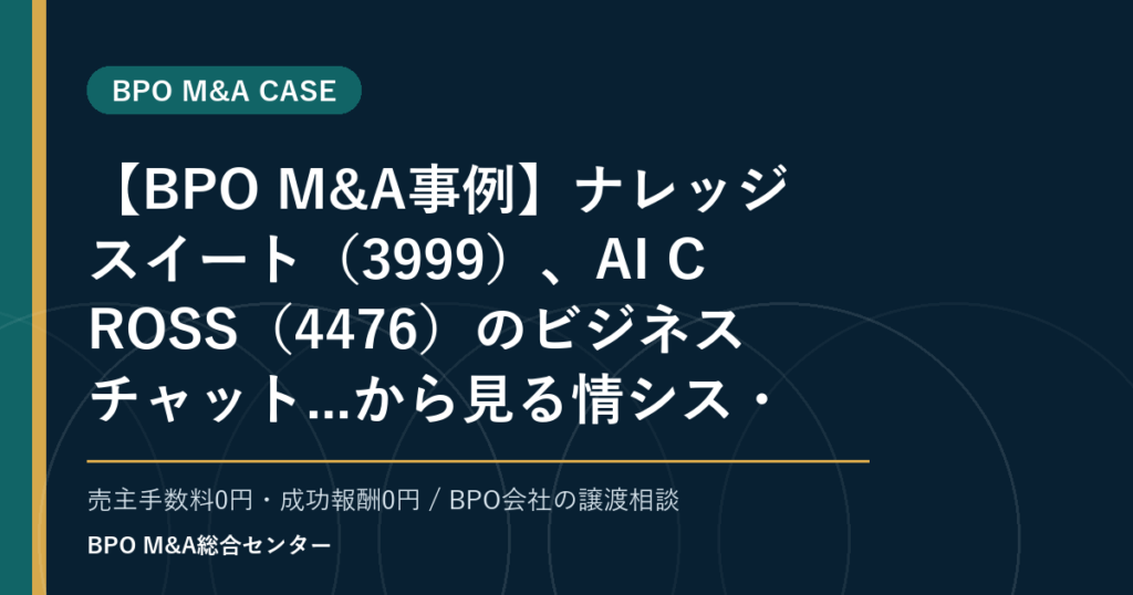 【BPO M&A事例】ナレッジスイート（3999）、AI CROSS（4476）のビジネスチャット...から見る情シス・ヘルプデスクBPOの評価論点