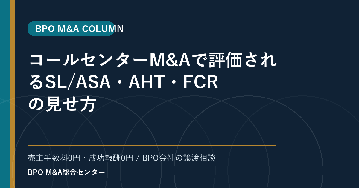 コールセンターM&Aで評価されるSL/ASA・AHT・FCRの見せ方