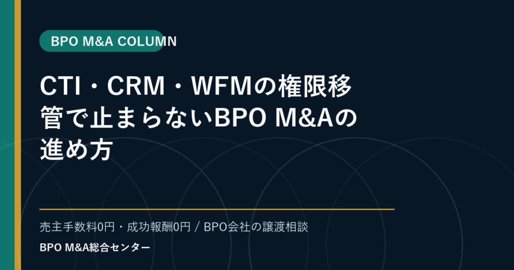 CTI・CRM・WFMの権限移管で止まらないBPO M&Aの進め方