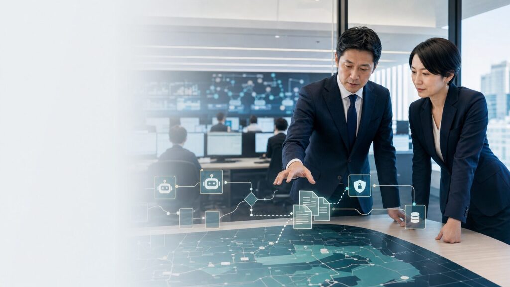 BPO会社のRPA・業務自動化資産と承継計画を確認する経営会議のイメージ
