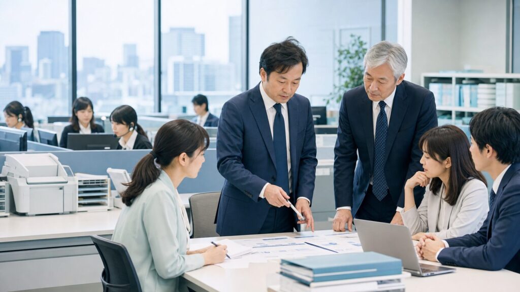 自治体・公共系BPO会社のM&Aに向けて入札資格や契約承継を確認する経営会議